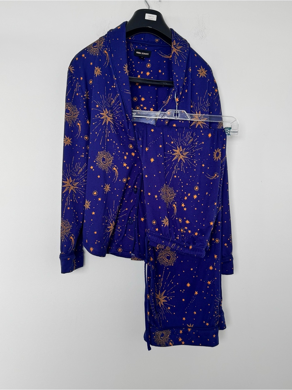 Room Service Celestial Pajama Set M Blue Gold Starry Night 2 Piece Loungewear